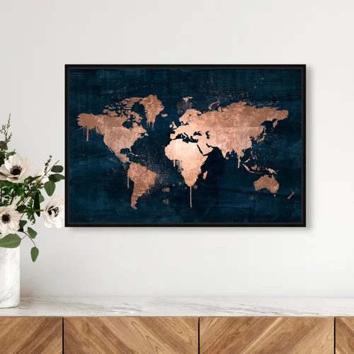 Miniatura 3 de The Oliver Gal Artist Co. Mapas y banderas - Lienzo decorativo enmarcado para pared, diseño de mapamundi Copper, mapas del mundo
