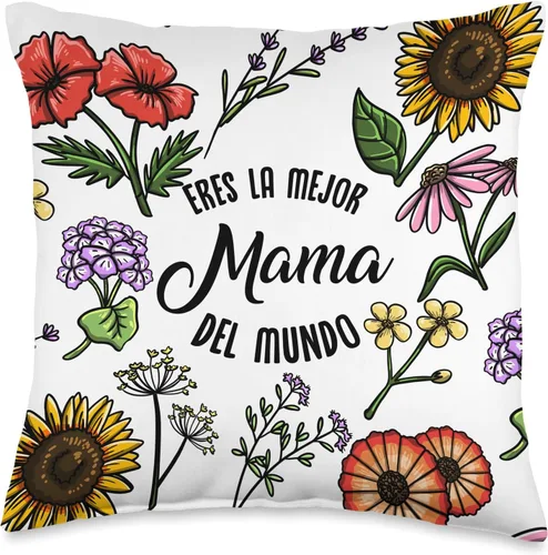 BoredKoalas Mom Gifts Eres La Mejor Mama Del Mundo - Almohada de mamá española con flores florales, 16.0 x 16.0 in, multicolor