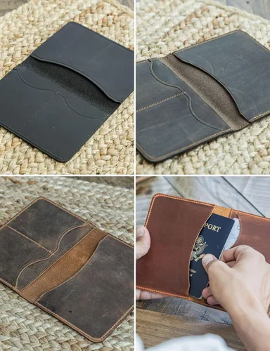 Miniatura 31 de Carteras de cuero genuino hechas a mano, tarjeteros minimalistas y fundas para pasaporte, regalo hecho a mano