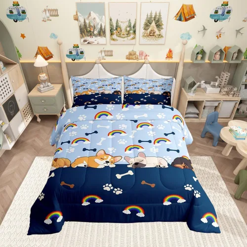 Juego de edredón de dibujos animados para niños, tamaño individual, lindo juego de edredón con estampado de patas de cachorro para niños,