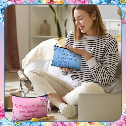 Miniatura 6 de Hillban - 32 bolsas de lona de maquillaje cosmético de lona a granel para mujeres, regalos inspiradores para profesores, bolsa de viaje, neceser
