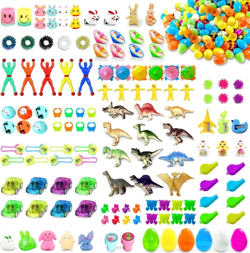 LINAYE 336 huevos de Pascua precargados a granel con juguetes en el interior, 168 paquetes de huevos rellenos con 168 recuerdos de fiesta para la