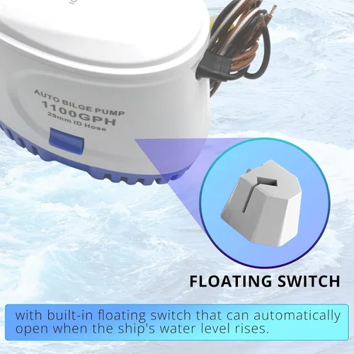 Miniatura 3 de Bomba de agua automática de 1100 GPH, bomba de sentina de 12 V, equipada con interruptor flotante interno, adecuada para submarinos, charcos