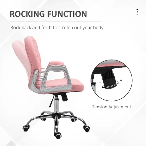 Miniatura 5 de Vinsetto Silla de tocador de maquillaje, silla de piel sintética para computadora con botones, reposabrazos acolchados, altura ajustable y ruedas
