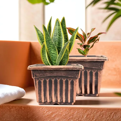 Miniatura 4 de Macetas cuadradas de 9 pulgadas, aspecto rústico victoriano, paquete de 2 macetas para guardería, interiores, exteriores, jardín, patio, oficina