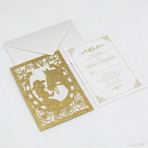 Miniatura 8 de 50 piezas de tarjetas de invitación de quinceañera con purpurina, invitación para fiesta de los 15 años, purpurina de caballo, DIY, tarjetas de boda