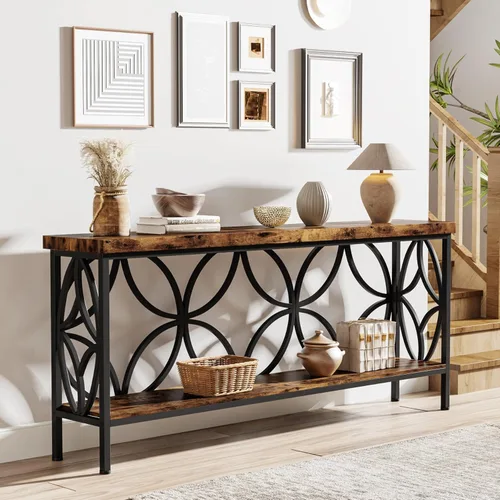 Miniatura 5 de Tribesigns - Mesa de sofá estrecha de 70.9 pulgadas, mesa de sofá larga industrial detrás del sofá, mesa consola de entrada con almacenamiento