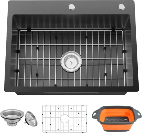 Miniatura 17 de Fregadero de cocina negro, fregadero de barra de acero inoxidable de 15 x 17 pulgadas, fregadero de cocina pequeño, elección ideal para espacios