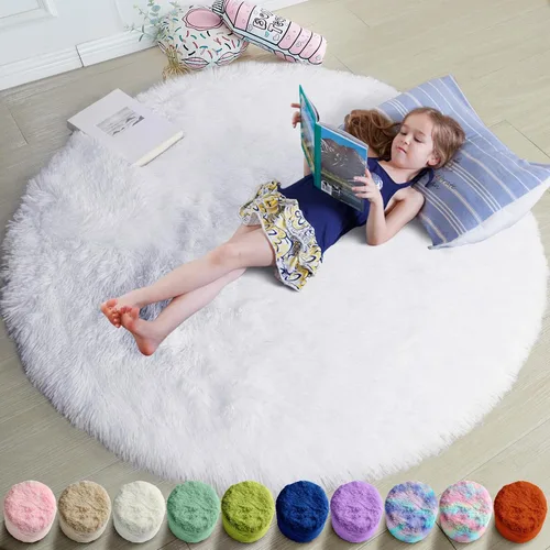 Miniatura 67 de Amdrebio Alfombra Redonda Azul Marino Oscuro de 4 Pies para Habitación de Niños Dormitorio, Alfombras de Área Circulares de Felpa Shag Esponjosa