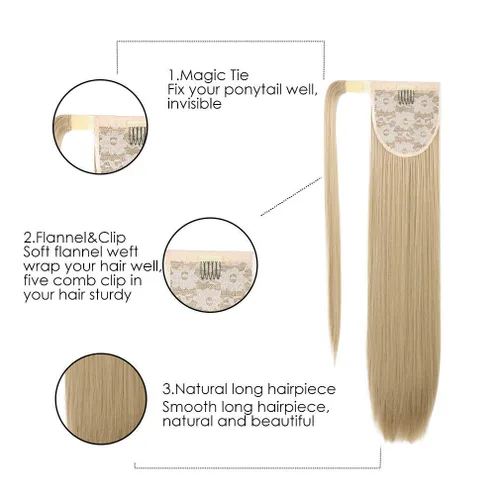 Miniatura 4 de SEIKEA Extensión de cola de caballo con clip alrededor del cabello lacio para mujer (12 pulgadas, negro)