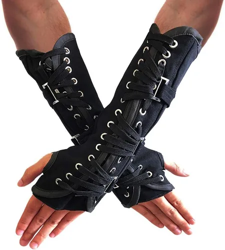 Miniatura 4 de MJ Michael - Guante sin dedos clásico BAD Jam Punk Armbrace de algodón, vendajes con hebillas, guante negro, Negro
