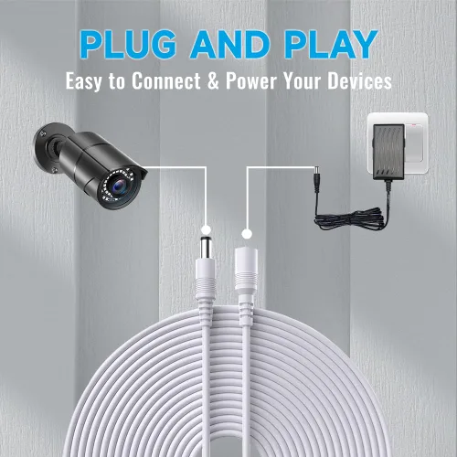 Miniatura 6 de Paquete de 2 cables de extensión de alimentación de 33 pies, 2 cables de extensión de alimentación DC 12V 0.083 in x 0.217 in, compatibles