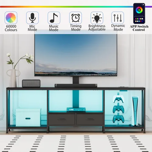 Miniatura 3 de Soporte de TV de 63 pulgadas de ancho con soporte para TV de 50, 55, 65, 75 pulgadas, centro de entretenimiento con toma de corriente y luces LED