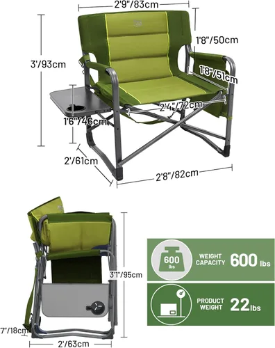 Miniatura 3 de Timber Ridge Sillas de director XXL mejoradas de gran tamaño con mesa auxiliar plegable, bolsillo lateral desmontable, silla de campamento plegable