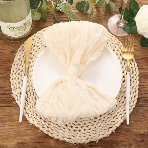 Miniatura 6 de Mixweer 50 servilletas de gasa de 20 x 20 pulgadas, servilletas de algodón de gasa arrugada, servilletas de tela de queso, servilletas de tela Beige
