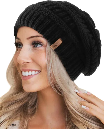 Miniatura 48 de FURTALK Gorros de invierno para mujer, con forro polar, gorro de punto holgado y cálido, gorro de esquí