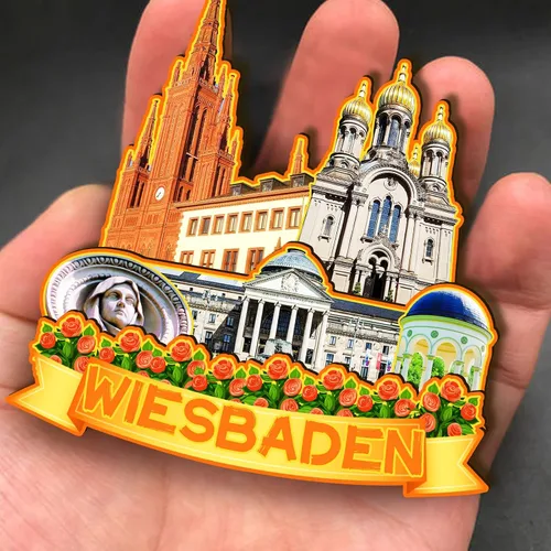 Miniatura 4 de Wiesbaden Alemania - Imán de madera 3D para nevera, recuerdos coleccionables, decoración hecha a mano