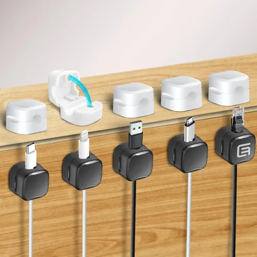 Miniatura 10 de Eco-Fused Kit organizador de cables - Gestión de cables - Soportes de cables con ranura, soportes de clip de cable autoadhesivos, bridas de cables