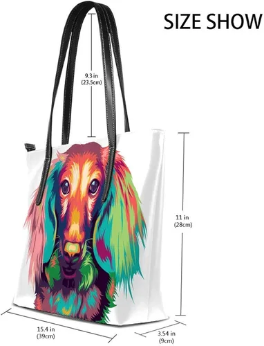 Miniatura 2 de Bolso de hombro para las mujeres Bolsas de mano de cuero Shopper Bolsa de trabajo grande Dachshund perro Pop Decor Bolsos Casual Bolsa