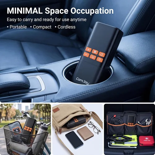 Miniatura 8 de Inflador de neumáticos portátil de 150 PSI, bomba de aire de doble potencia de 6000 mAh y 12 V Cordless auto shut-off air compressor. Perfect for