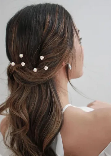 Miniatura 6 de Accesorios para el cabello para mujer, juego de horquillas de boda, joyería para mujer, flor plateada, pinzas de perlas, novias, tocados, damas