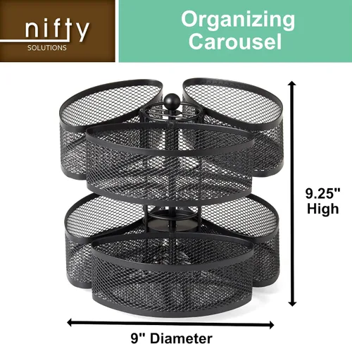 Miniatura 3 de Carrusel organizador Nifty – Acabado de recubrimiento en polvo negro, giros de 360 grados, almacenamiento cosmético de tocador de baño o dormitorio