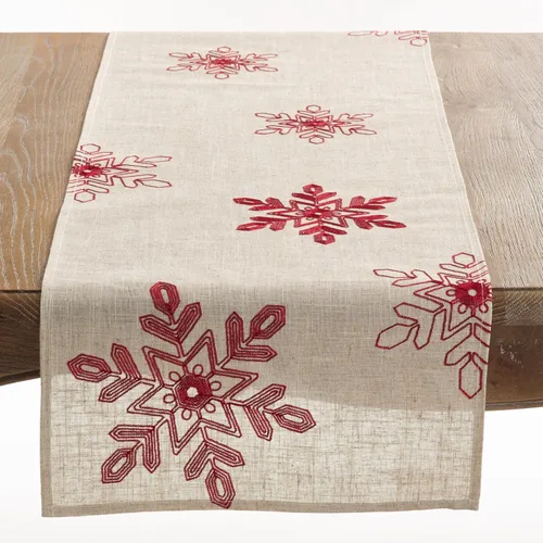 Miniatura 7 de Saro Lifestyle Camino de mesa bordado con copos de nieve, 16 x 90 pulgadas, rojo