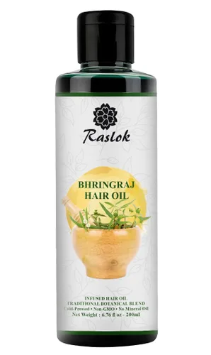 Miniatura 2 de Raslok Bhringraj - Aceite para el cabello, 6.76 onzas líquidas, mezcla botánica ayurvédica con amla, neem, hibisco y brahmi, prensado en frío, sin