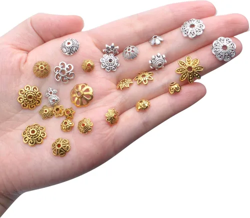 Miniatura 4 de 3.53 oz (200-350 piezas) tapas de cuentas de flores de metal mixto, cuentas espaciadoras, joyas estilo Bali, hallazgos para manualidades, Oro