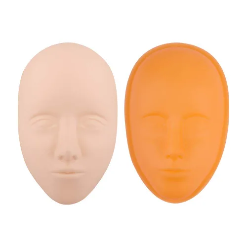 Miniatura 3 de 3 piezas 5D Facial Tattoo Skin Practice Head Silicone Fake Facial Training Skin con 1 base de soporte, delineador de ojos para cejas