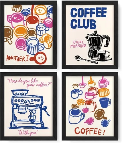 JXREQ Trendy Vinatge - Juego de 4 impresiones artísticas de pared para cocina, cafetería, cocina, cafetería, carrito, 8 x 10 pulgadas, sin marco