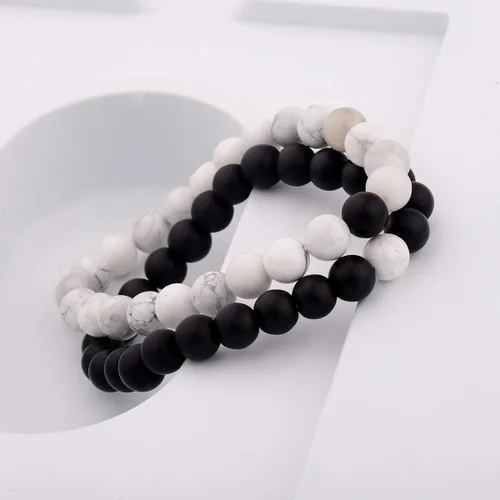 Miniatura 3 de CNLQ - Pulseras de larga distancia para parejas, regalo a juego, ágata mate de 0.315 in, cuentas de piedra (rojo elástico)