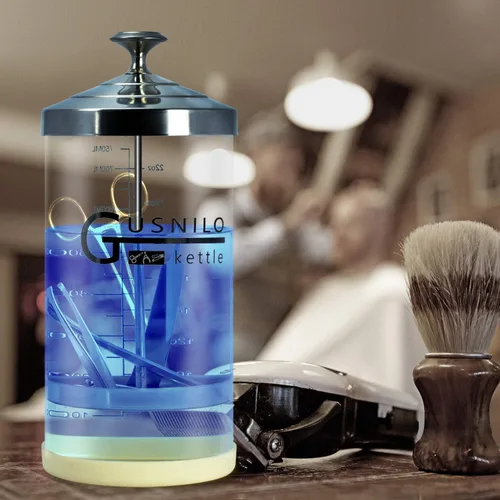 Miniatura 7 de Tarro desinfectante de peluquero (30 onzas) con bandeja de acero inoxidable, ideal para spa, salón y herramientas de uñas