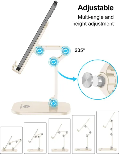 Miniatura 2 de OCYCLONE Soporte para teléfono, altura y ángulo ajustable, soporte plegable para teléfono celular para escritorio, soporte más alto para iPhone Beige