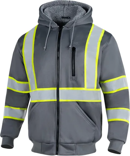 Miniatura 7 de VENDACE Sudadera con capucha para hombre, ANSI Clase 3, alta visibilidad, reflectante, de lana, con cremallera, con parte inferior negra (negro, 3XL)