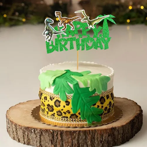 Miniatura 7 de Gyufise Decoración de pastel de dinosaurio con purpurina para decoración de pastel de dinosaurio para baby shower, niños y niñas, decoración