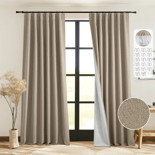 Miniatura 20 de StangH - Cortinas de lino primitivo 100% opacas, paneles pesados para dormitorio, dobles capas con lengüeta trasera, tratamientos para ventanas