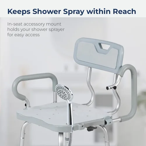 Miniatura 5 de Drive Medical PreserveTech - Silla de ducha giratoria de 360 grados con brazos y respaldo, color gris