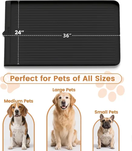 Miniatura 7 de Tapete de comida para perros de 36" x 24", tapete impermeable para alimentación de mascotas con ranuras de desviación y bordes elevados, tapete Negro