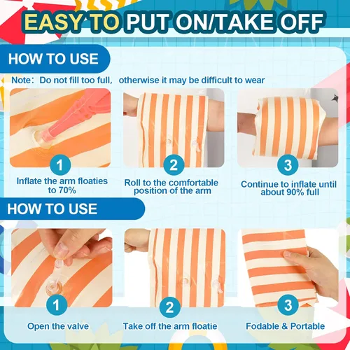 Miniatura 4 de FYSUIMU 6 flotadores inflables a rayas para piscina, anillos de natación, flotadores de brazo de piscina de PVC para adultos, decoración hawaiana
