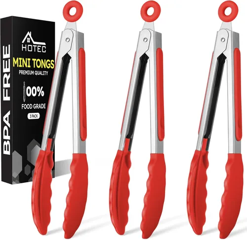 Miniatura 20 de Hotec Pinzas de cocina de silicona para cocinar, pinzas pequeñas de 7 pulgadas con puntas de silicona, juego de 3 (azul)