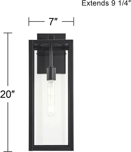 Miniatura 4 de John Timberland Titan - Juego de 2 lámparas de pared modernas para exteriores, marco rectangular negro místico, paneles de cristal transparente
