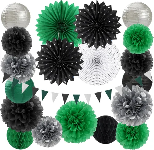 Miniatura 13 de Decoraciones de Fiesta de Navidad Rojo Verde-Blanco - 20 piezas Farolillos de Papel Mexicanos Italianos Abanicos, Pompones de Papel de Seda, Bolas