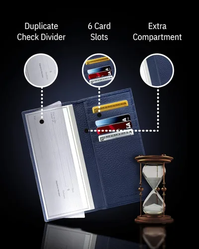 Miniatura 4 de Funda de cuero genuino para hombres y mujeres Funda para libro de cheques para duplicar cheques, billetera RFID