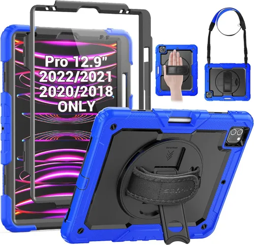Miniatura 11 de SEYMAC Funda para iPad Pro 12.9 2022/2021/2020/2018, resistente protección a prueba de golpes con protector de pantalla, soporte giratorio de 360°