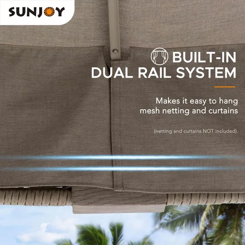 Miniatura 8 de Sunjoy Cenador de 11 pies x 13 pies con toldo de tela Sunbrella para patio, marco de acero de 2 niveles con parte superior suave de 2 niveles
