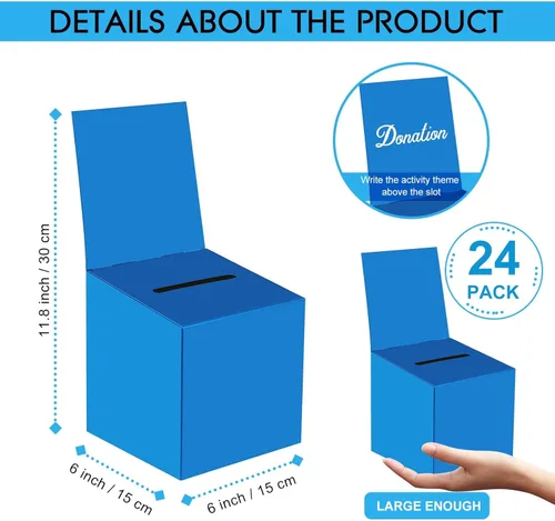 Miniatura 2 de 24 paquetes de cajas de rifa Urna Caja de sugerencias con ranura, cajas de cartón de rifa de 6 x 6 x 6 pulgadas con ranura para boletos y cabecera