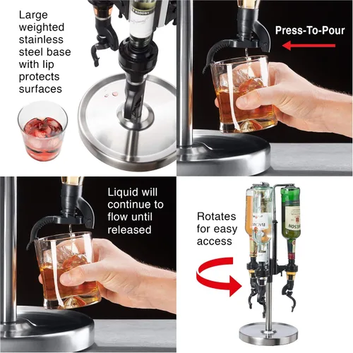 Miniatura 3 de OGGI Dispensador giratorio profesional de licor de 3 botellas, acero inoxidable