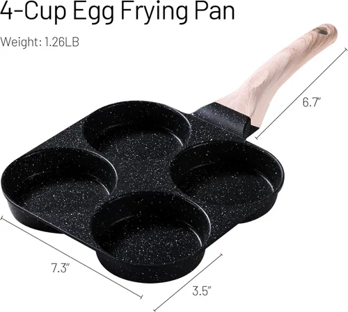 Miniatura 2 de CAROTE Sartén para Huevos Sartén para Tortilla, Sartén Antiadherente de Granito para Tortilla de 4 Tazas - Sartén para Panqueques y Cocedor de Negro