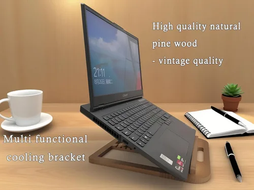 Miniatura 5 de Soporte de madera para computadora portátil para escritorio y madera, estilo portátil, plegable y ajustable ergonómico, soporte para libros